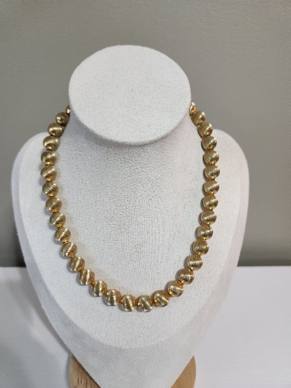 Vintage Monet Gold Tone Textured Bead Necklace Signed Adjustable